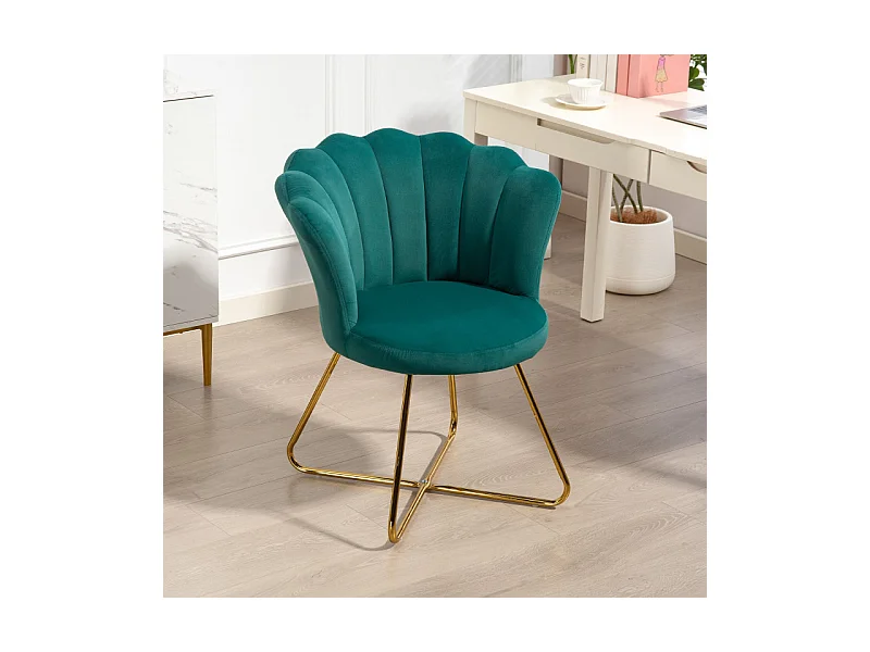 Fauteuil design coquillage BLANCA velours vert émeraude