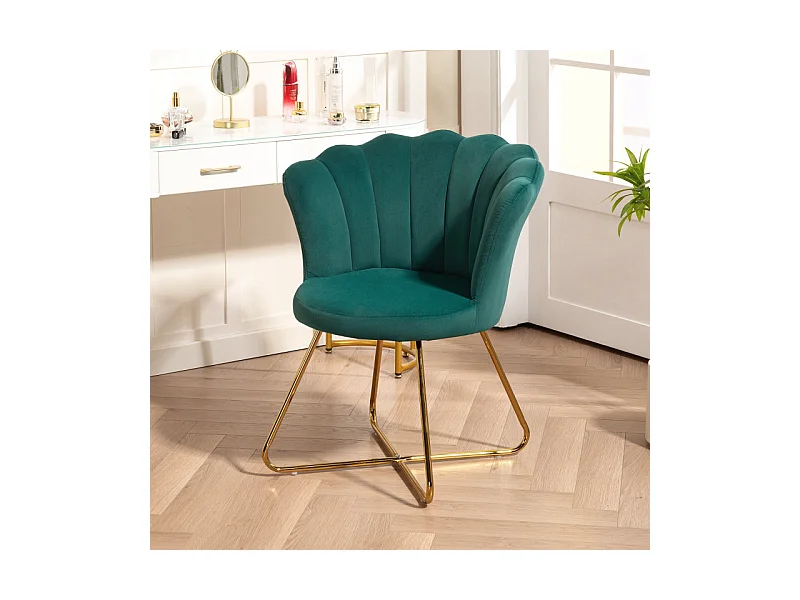 Fauteuil design coquillage BLANCA velours vert émeraude