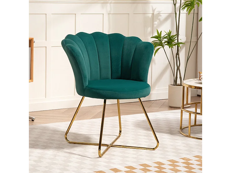 Fauteuil design coquillage BLANCA velours vert émeraude