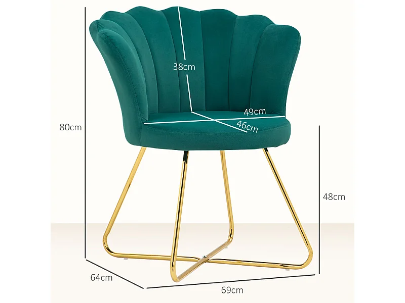 Fauteuil design coquillage BLANCA velours vert émeraude