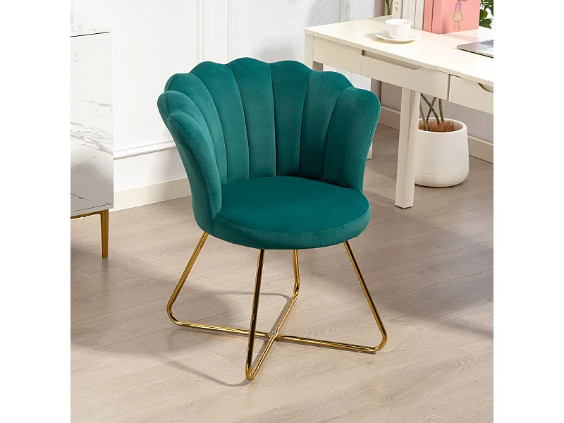 Fauteuil design coquillage BLANCA velours vert émeraude