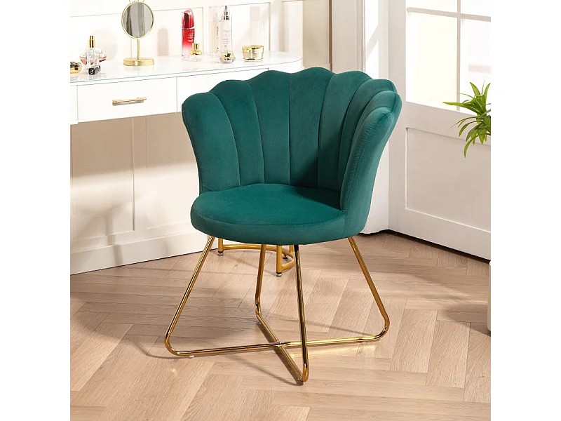 Fauteuil design coquillage BLANCA velours vert émeraude