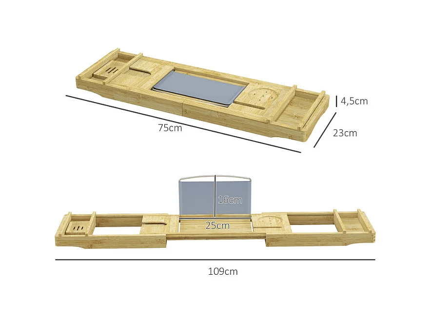 Plateau de baignoire extensible 75-109L cm ISABELLA bambou verni