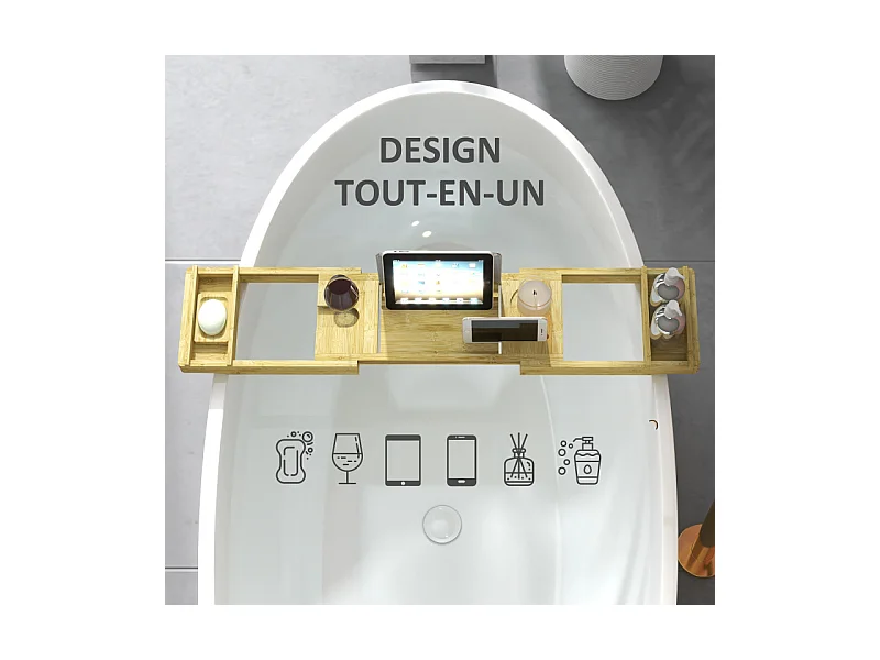 Plateau de baignoire extensible 75-109L cm ISABELLA bambou verni