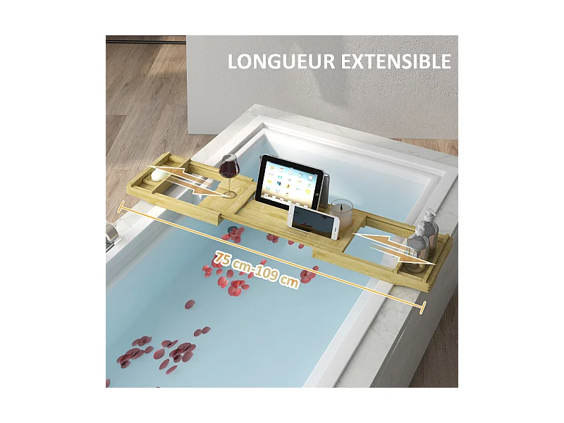 Plateau de baignoire extensible 75-109L cm ISABELLA bambou verni