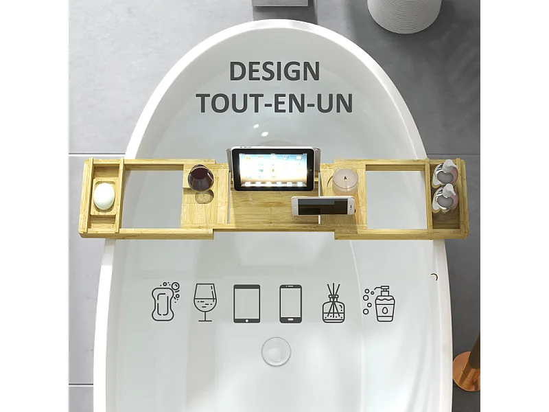 Plateau de baignoire extensible 75-109L cm ISABELLA bambou verni