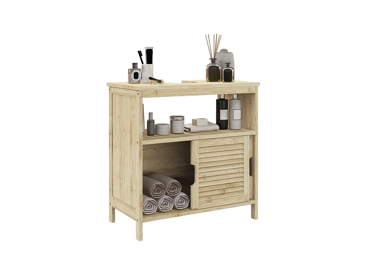 Meuble sous vasque style cosy naturel OREO bambou verni
