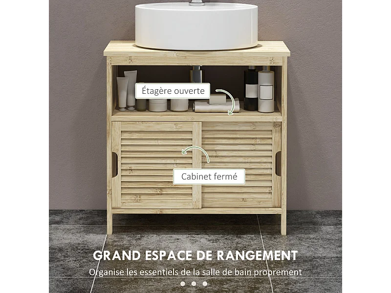 Meuble sous vasque style cosy naturel OREO bambou verni