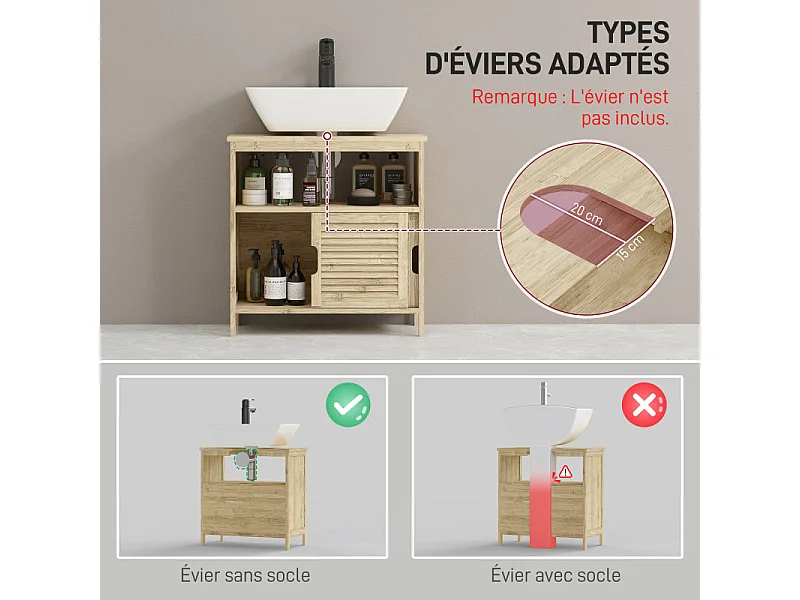 Meuble sous vasque style cosy naturel OREO bambou verni