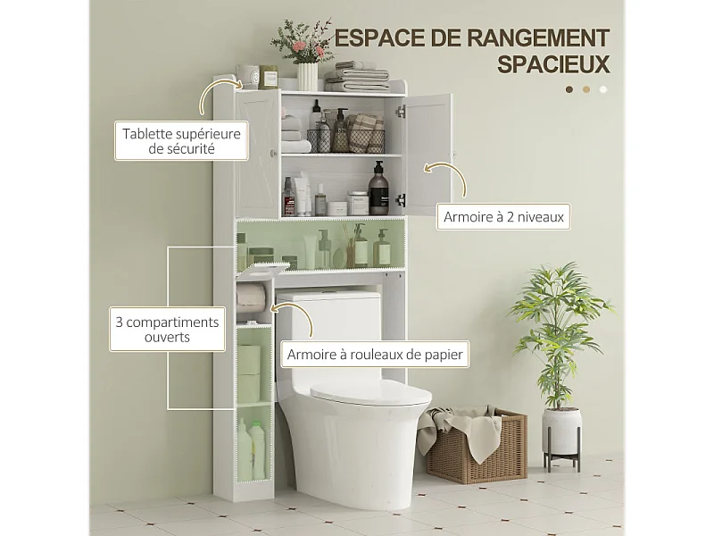 Meuble WC dessus toilettes 2 portes VINCENZO blanc