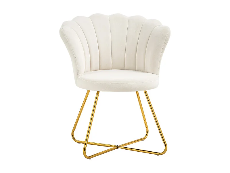 Fauteuil design coquillage BIANCA velours blanc crème