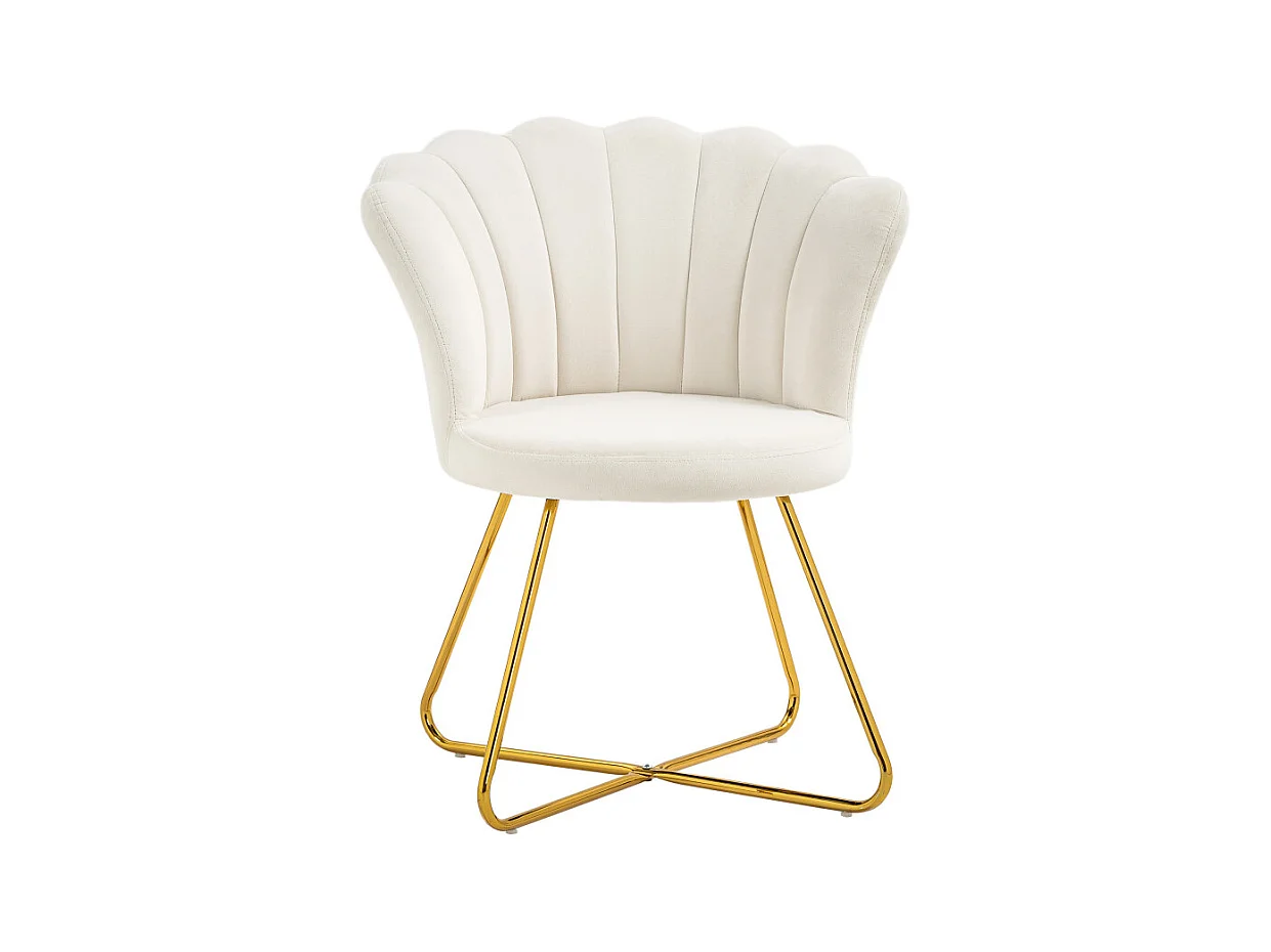 Fauteuil design coquillage BIANCA velours blanc crème