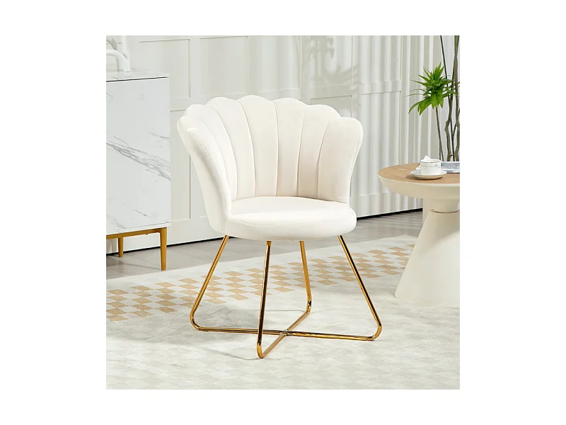 Fauteuil design coquillage BIANCA velours blanc crème