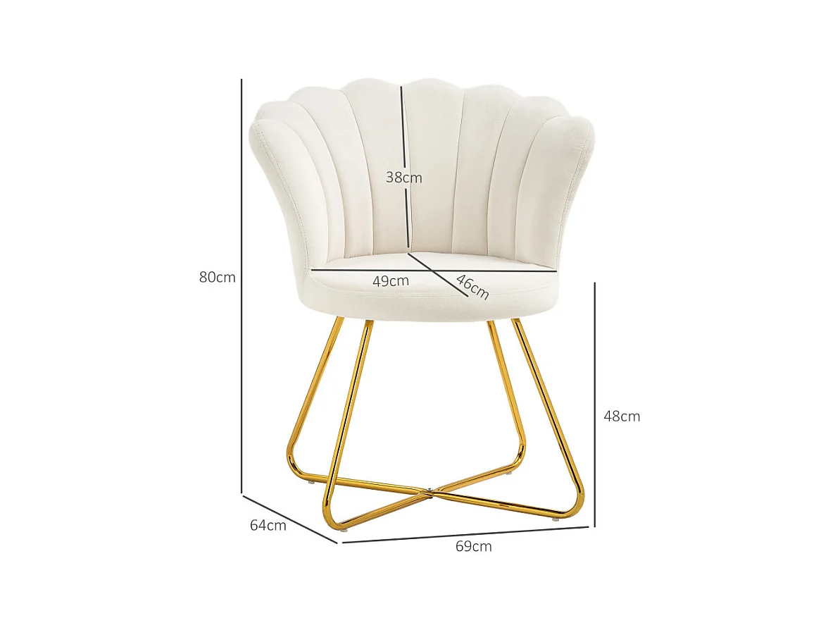 Fauteuil design coquillage BIANCA velours blanc crème