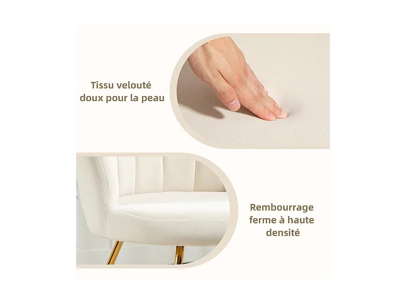 Fauteuil design coquillage BIANCA velours blanc crème