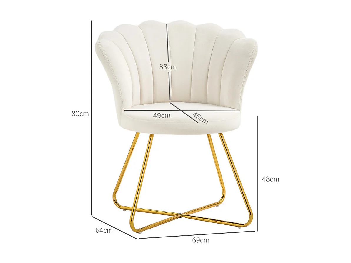 Fauteuil design coquillage BIANCA velours blanc crème