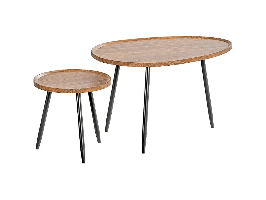 Lot de 2 tables gigognes rondes NOA effet noyer