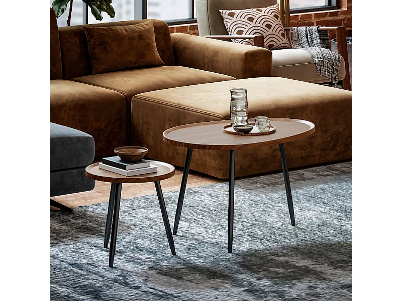 Lot de 2 tables gigognes rondes NOA effet noyer