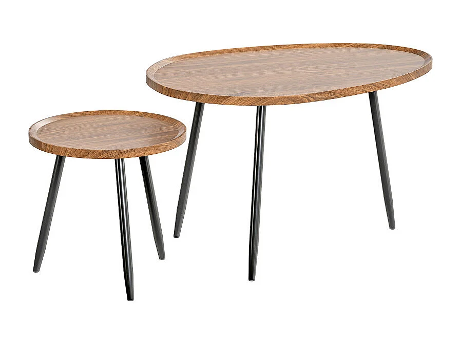 Lot de 2 tables gigognes rondes NOA effet noyer
