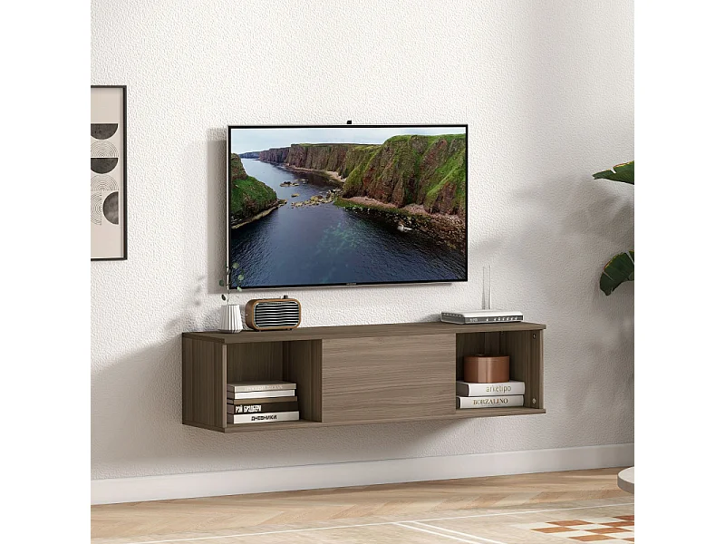 Meuble flottant suspendu effet bois noisetier MORENO marron