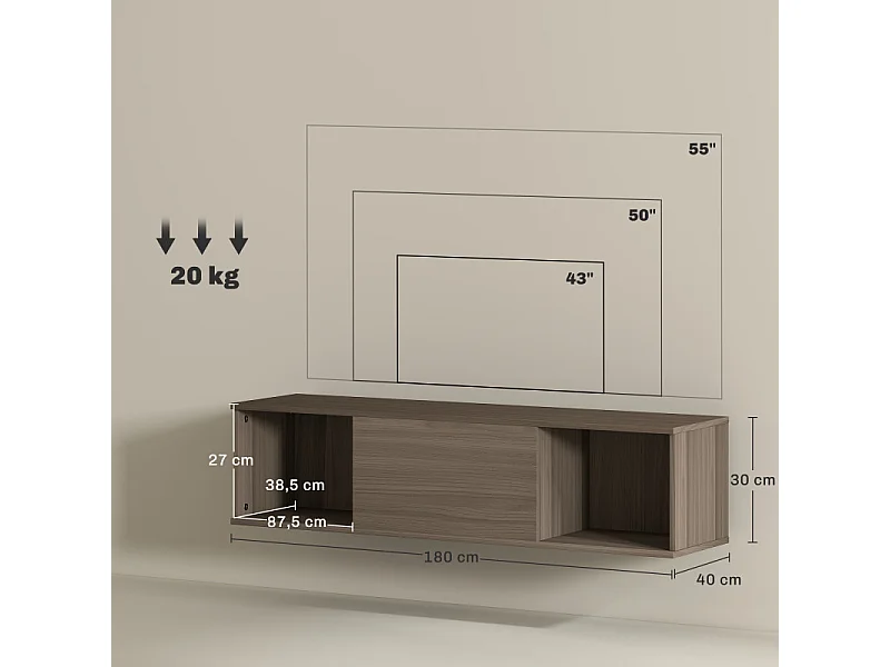Meuble flottant suspendu effet bois noisetier MORENO marron