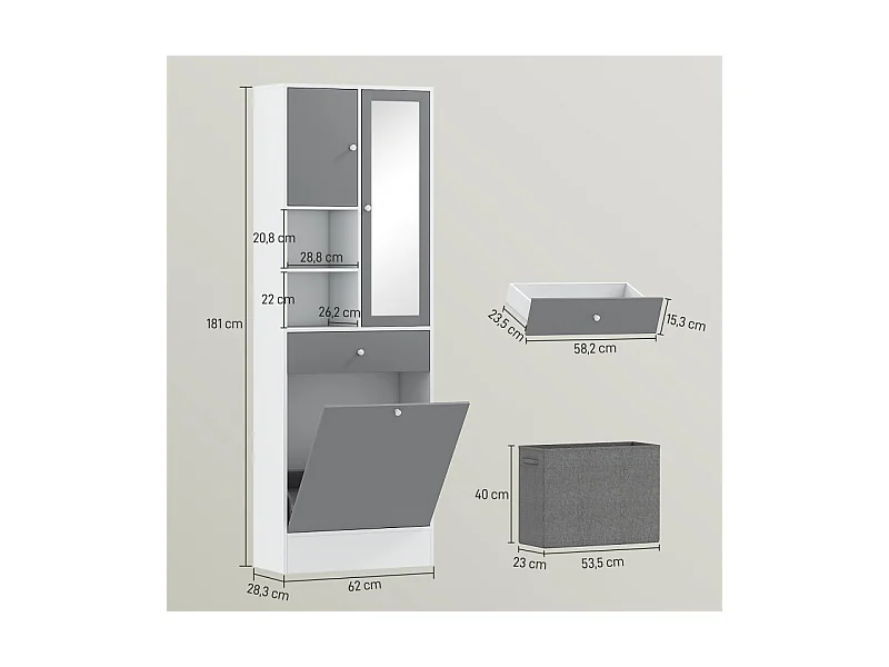 Meuble haut de salle de bain avec miroir MARCELLA gris et blanc