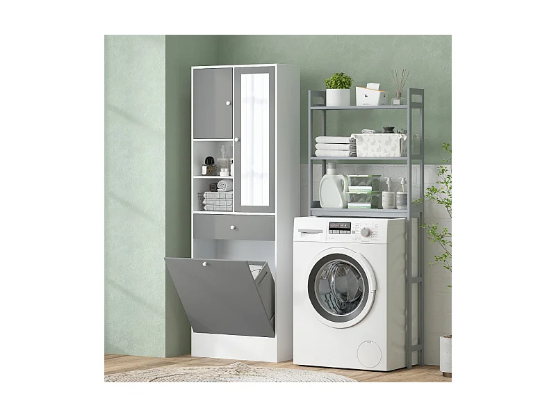 Meuble haut de salle de bain avec miroir MARCELLA gris et blanc