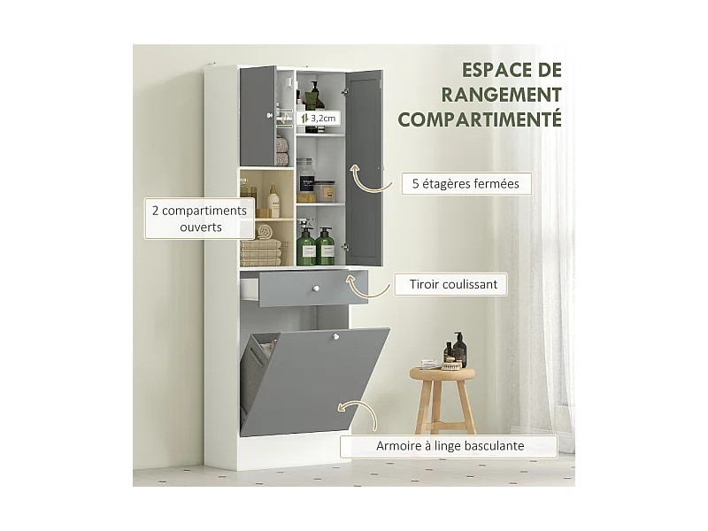 Meuble haut de salle de bain avec miroir MARCELLA gris et blanc