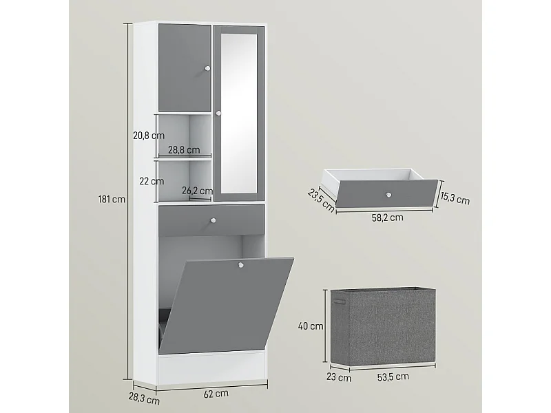 Meuble haut de salle de bain avec miroir MARCELLA gris et blanc