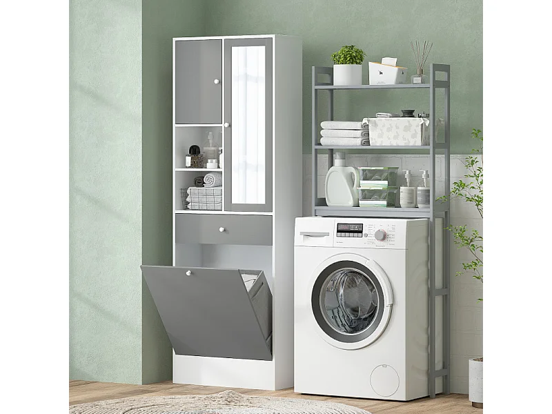 Meuble haut de salle de bain avec miroir MARCELLA gris et blanc