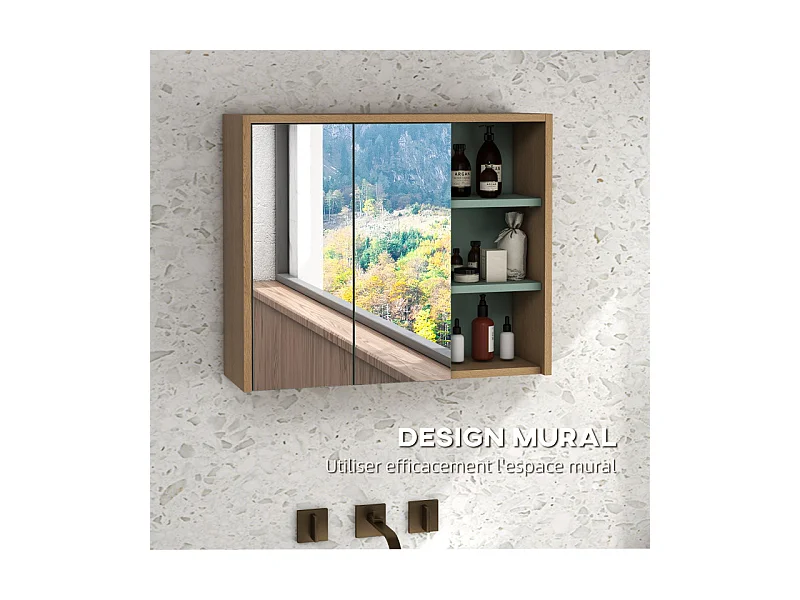 Ensemble 2 meubles salle de bain LUCIANO bois clair et vert