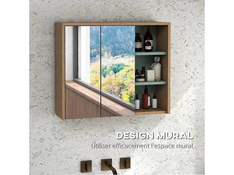 Ensemble 2 meubles salle de bain LUCIANO bois clair et vert