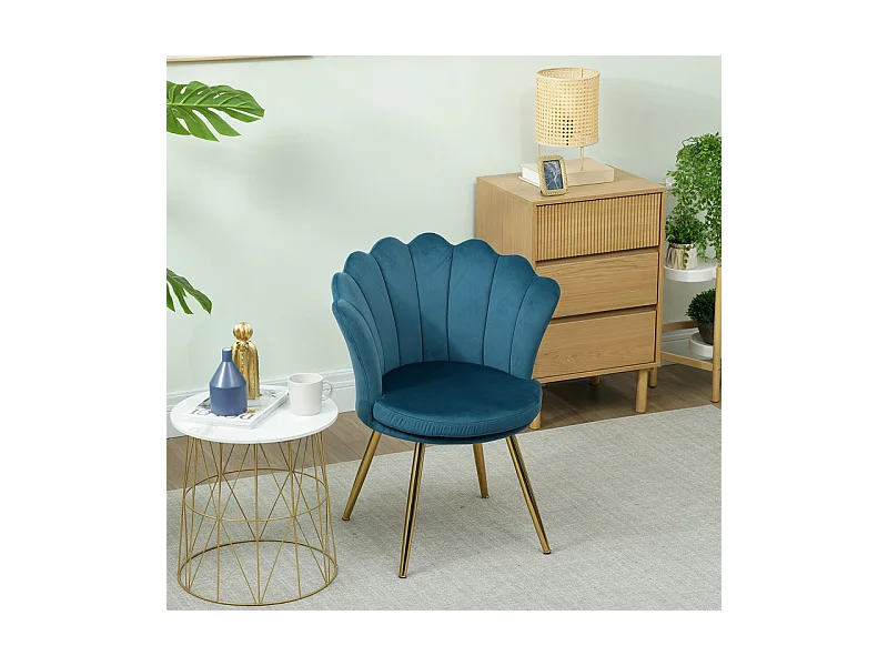 Chaise design coquillage GIULIETTA velours bleu