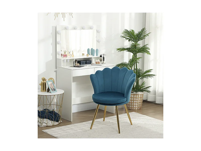 Chaise design coquillage GIULIETTA velours bleu