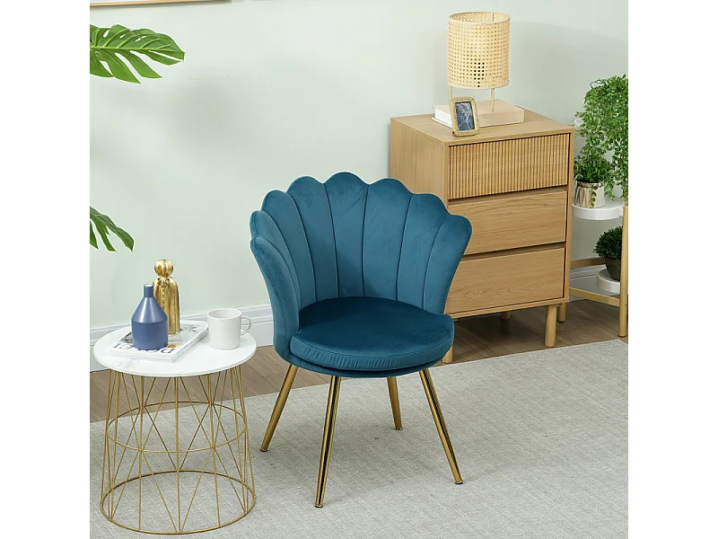 Chaise design coquillage GIULIETTA velours bleu