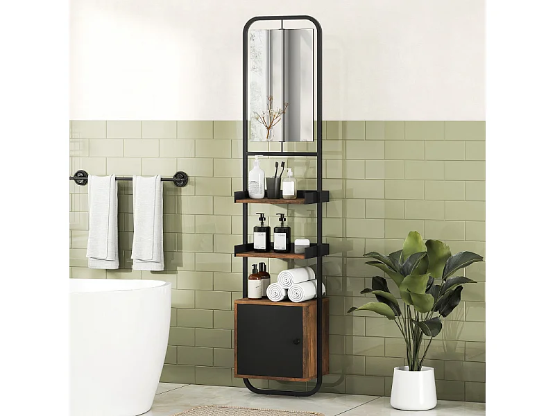 Étagère salle de bain design vintage SILVANO effet bois noir