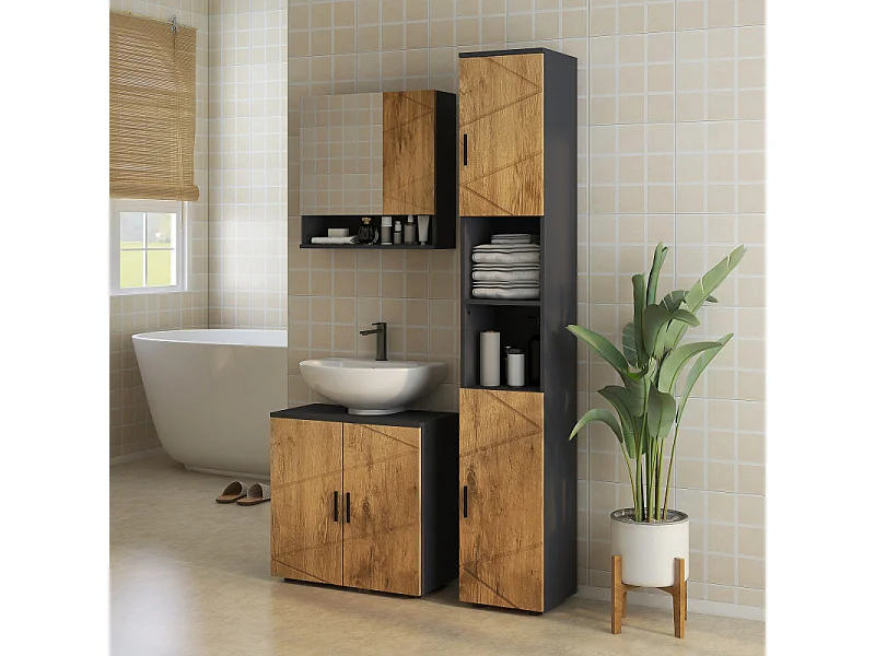 Meuble sous-vasque ADRIANA anthracite aspect bois