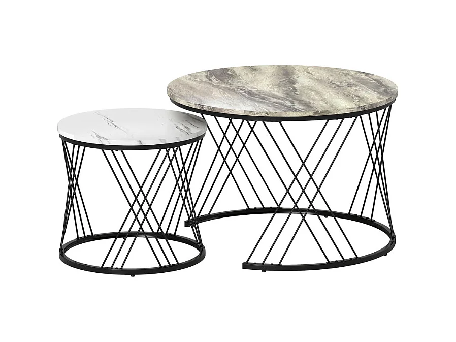 Lot de 2 tables basses gigognes rondes LYRA effet marbre gris