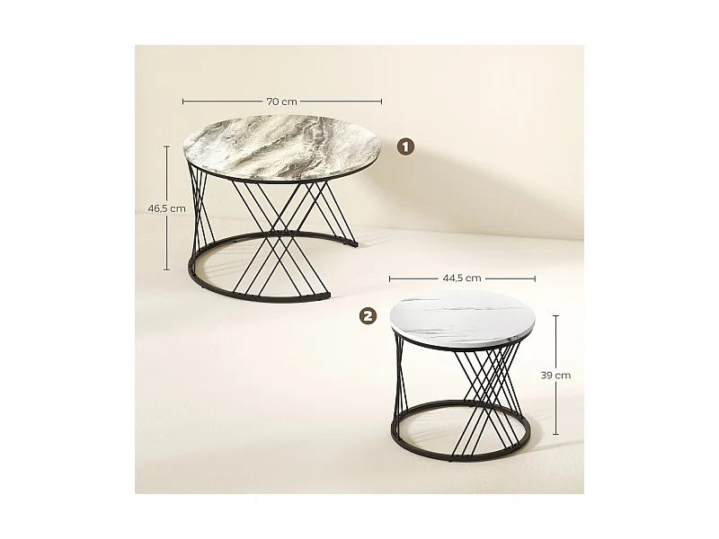 Lot de 2 tables basses gigognes rondes LYRA effet marbre gris