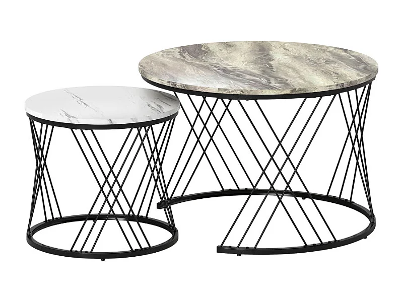 Lot de 2 tables basses gigognes rondes LYRA effet marbre gris