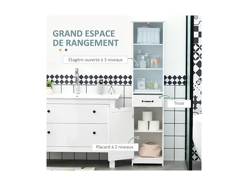 Armoire salle de bains haute AURENZO blanche