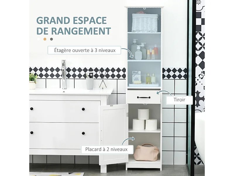 Armoire salle de bains haute AURENZO blanche