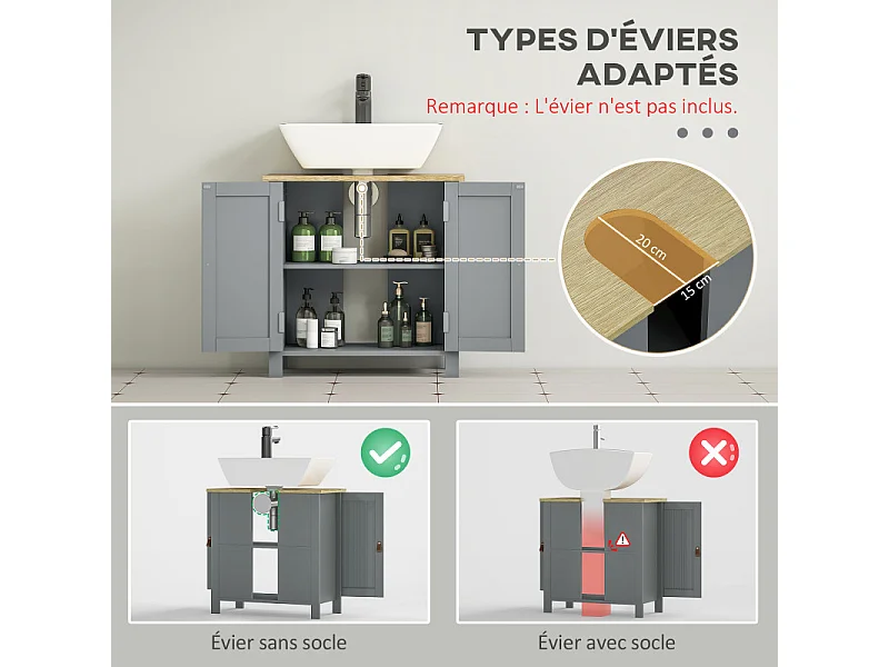 Meuble sous-vasque sur pieds 2 portes COSIMO bois clair et gris