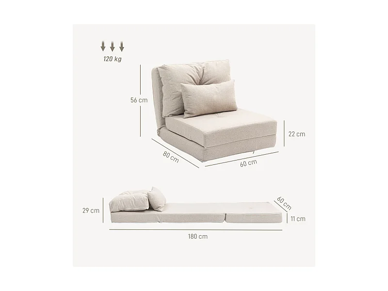 Fauteuil chauffeuse convertible NOA beige