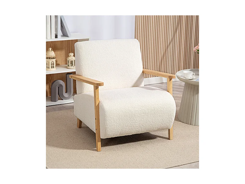Fauteuil style nordique effet laine bouclée MAUD crème