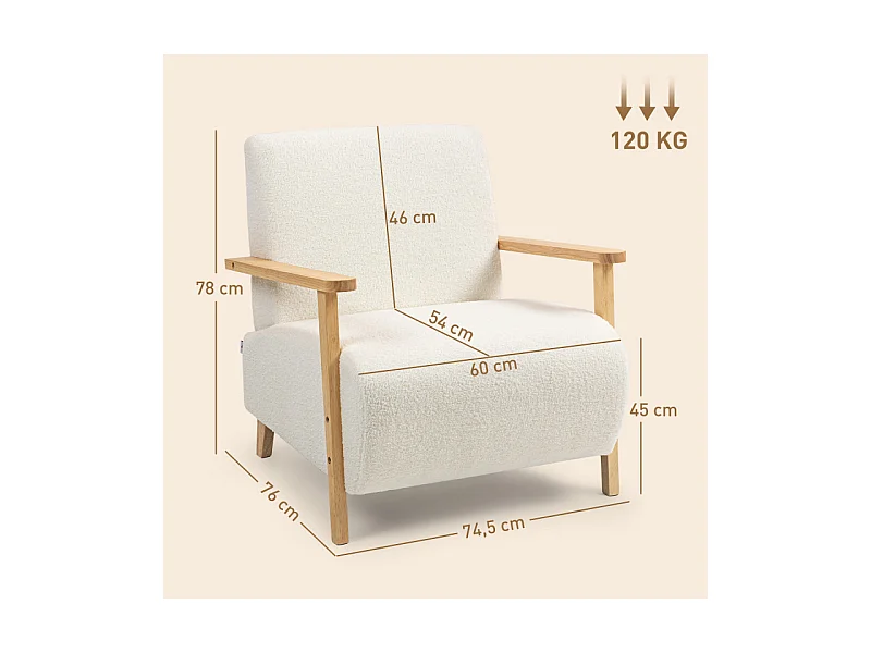 Fauteuil style nordique effet laine bouclée MAUD crème