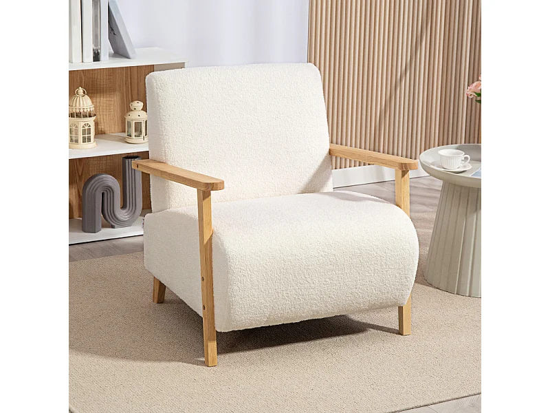 Fauteuil style nordique effet laine bouclée MAUD crème
