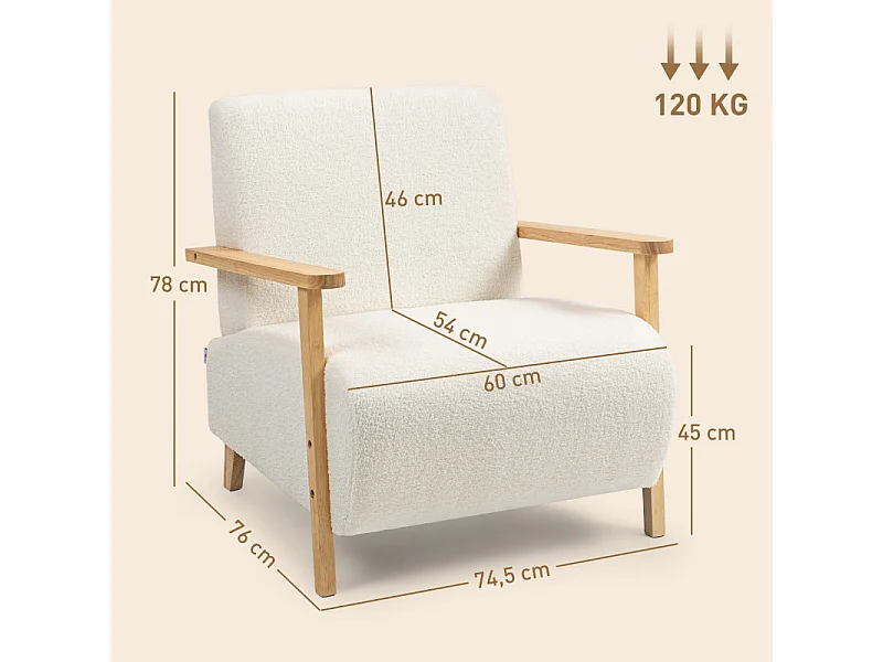 Fauteuil style nordique effet laine bouclée MAUD crème