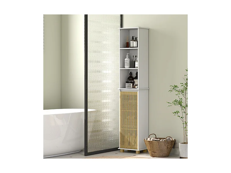 Colonne salle de bain LODOVICO bambou et blanc