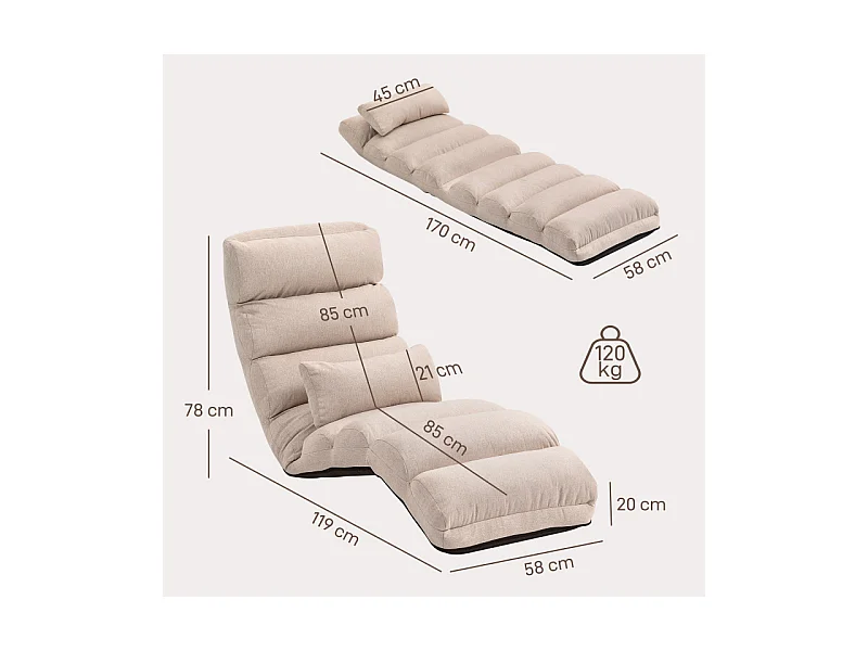 Fauteuil paresseux convertible LIZARO aspect lin beige